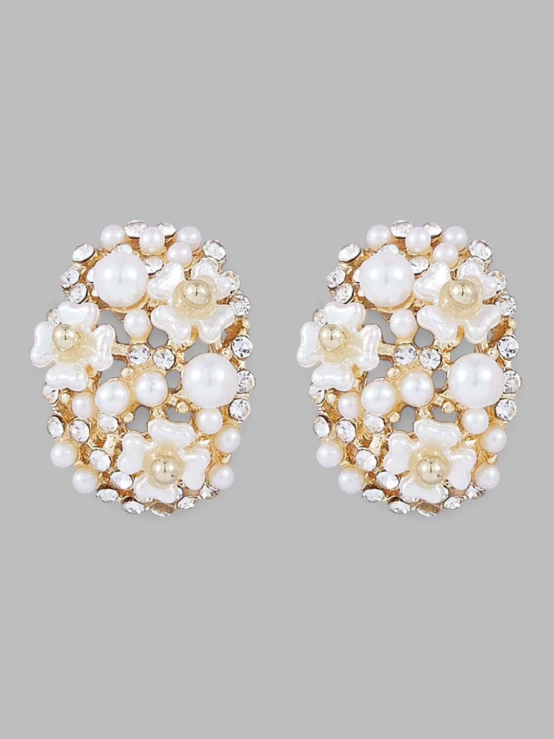 

Globus Gold-Plated Floral Stone Studded & Beaded Studs Earrings