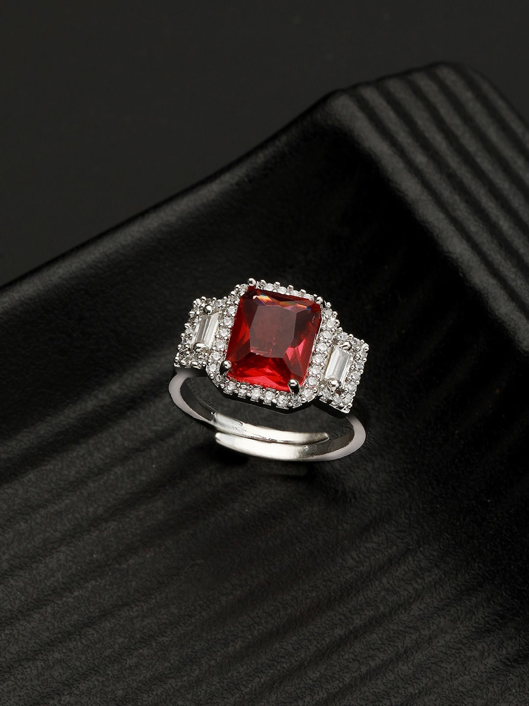 

Saraf RS Jewellery Silver-Plated AD-Studded Finger Ring