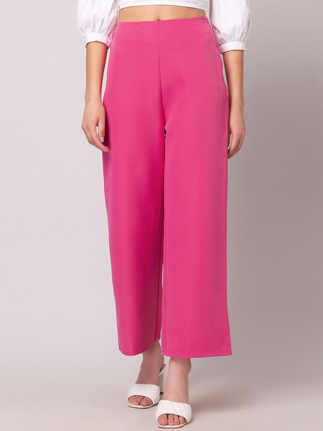 

FabAlley Women Pink High-Rise Flat-Front Parallel Trousers