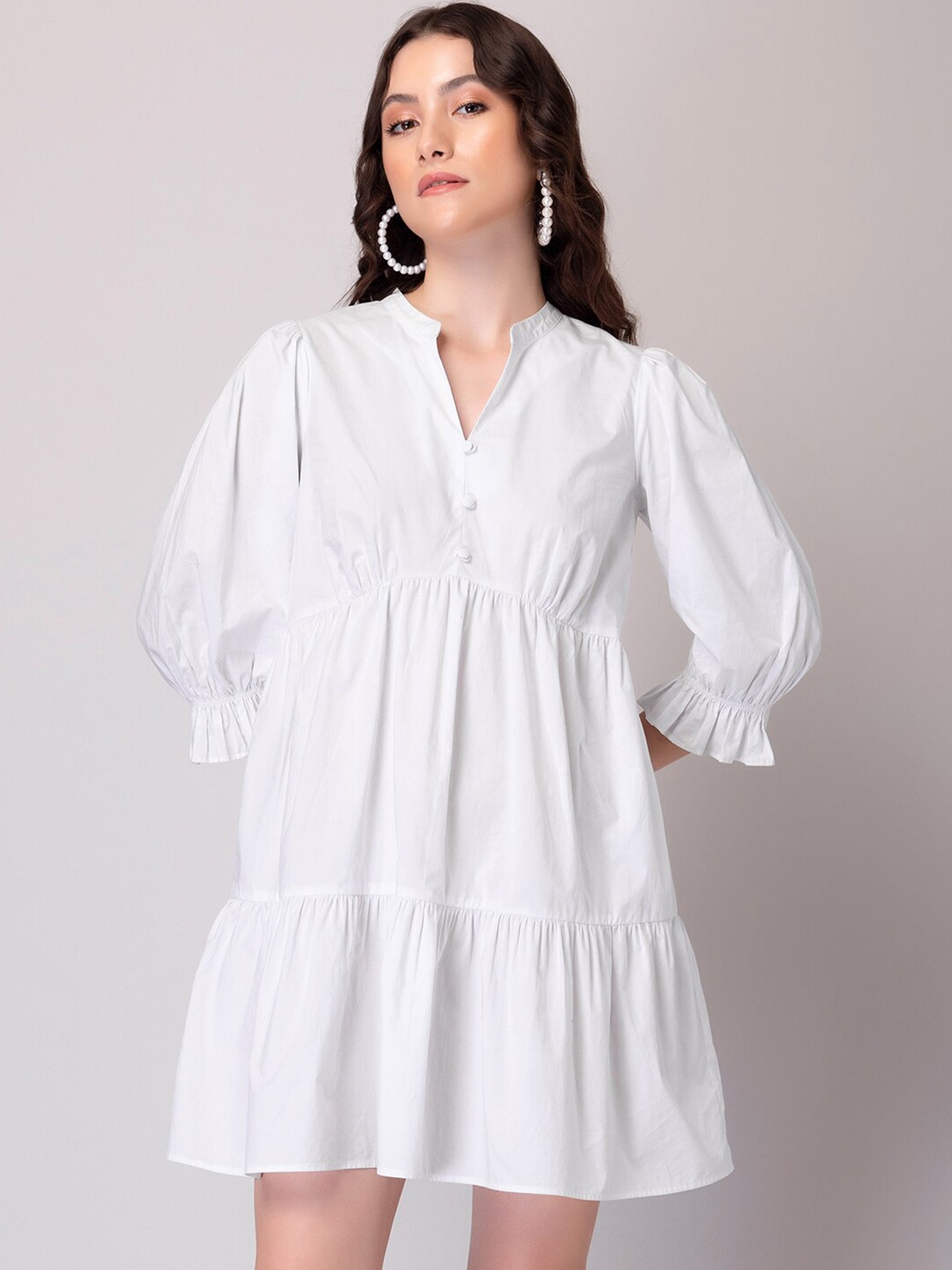 

FabAlley White Puff Sleeve A-Line Dress