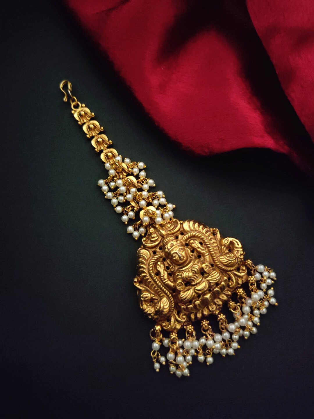 

Pihtara Jewels Gold-Plated Handcrafted Goddess Lakshmi Temple Maang Tika