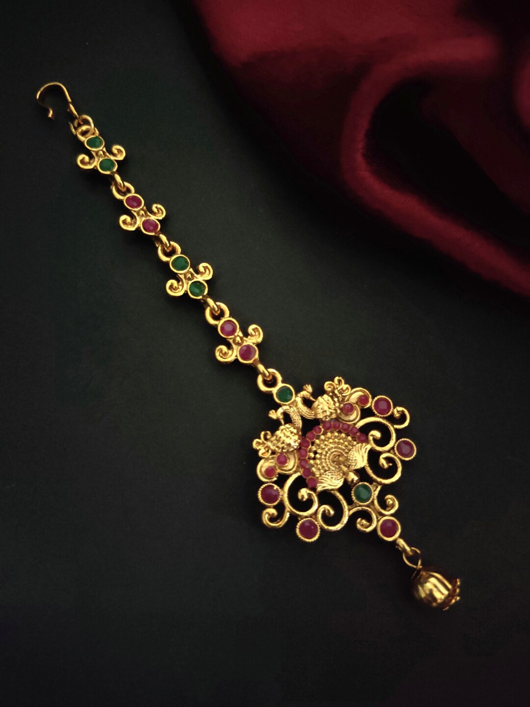 

Pihtara Jewels Gold-Plated Stone-Studded & Beaded Maang Tikka
