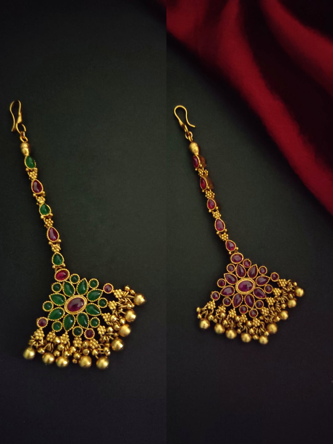 

Pihtara Jewels Gold-Plated Stone-Studded & Beaded Reversible Maang Tikka