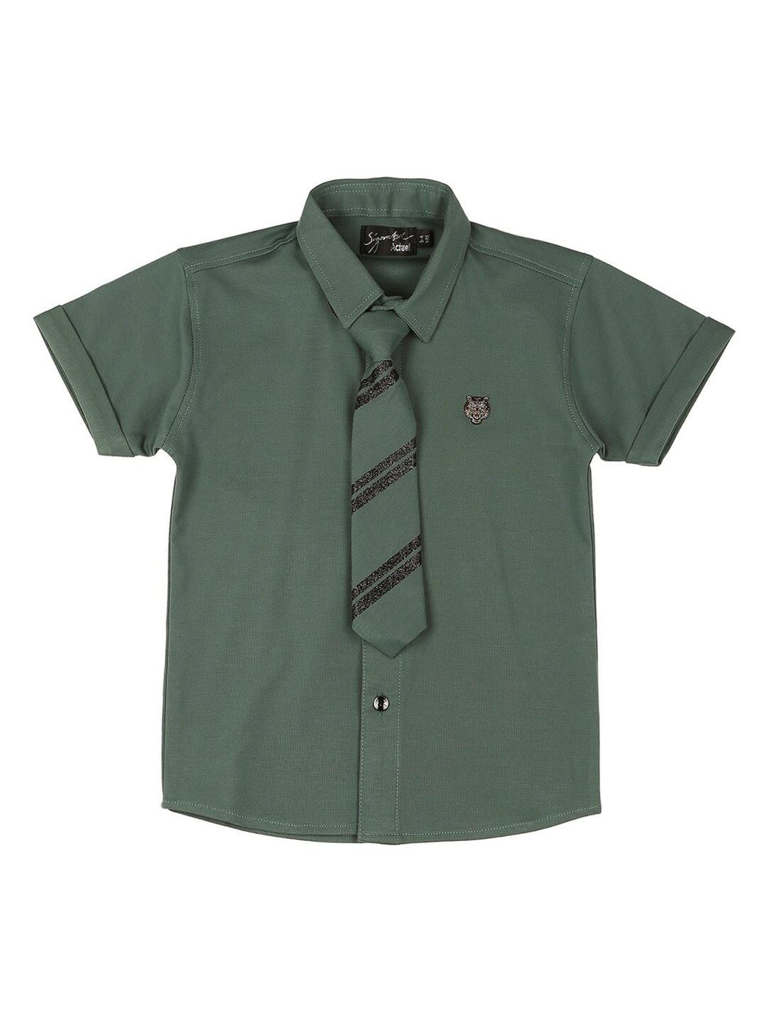 

Actuel Boys Pure Cotton Shirt With Tie, Green