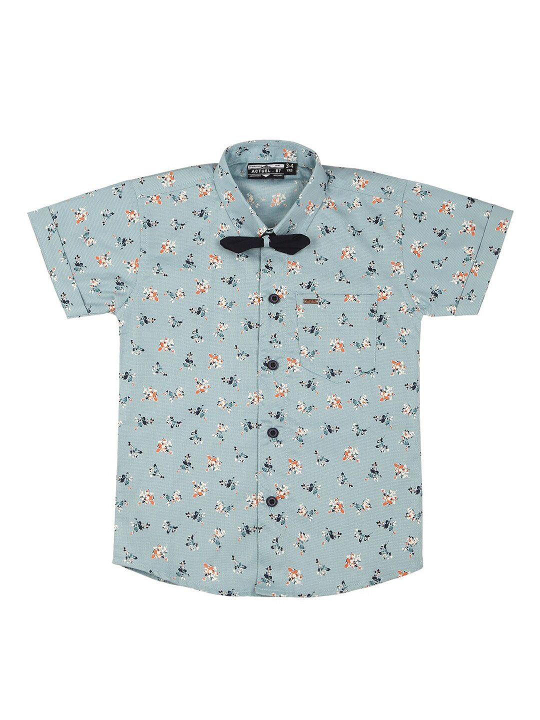 

Actuel Boys Floral Printed Pure Cotton Shirt With Bow, Blue