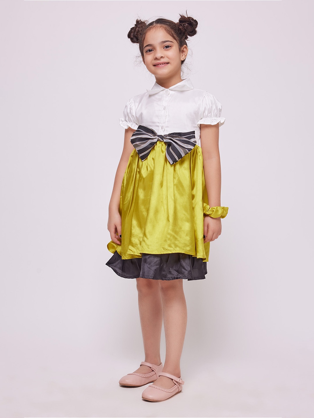 

frangipani Girls Colourblocked Silk Fit & Flare Dress, White