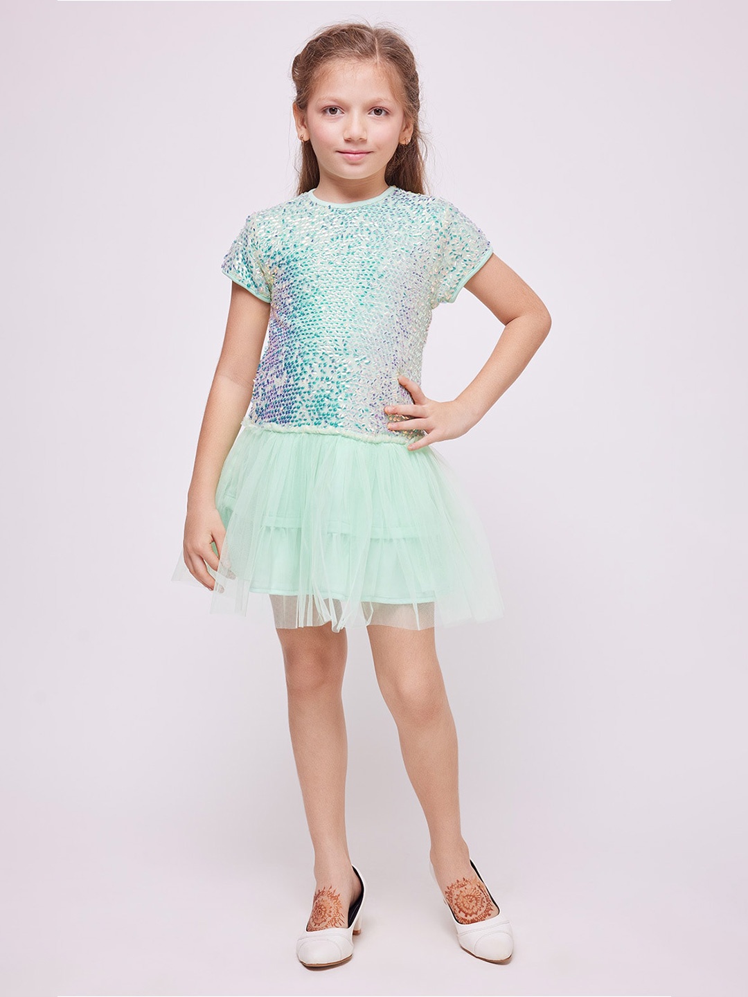 

frangipani Girls Sequined Fit & Flare Dress, Green