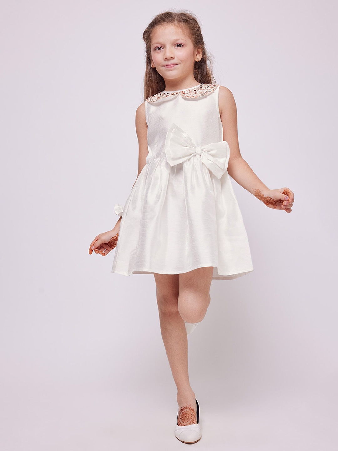 

frangipani Girls Peter Pan Collar Sequined Fit & Flare Dress, White