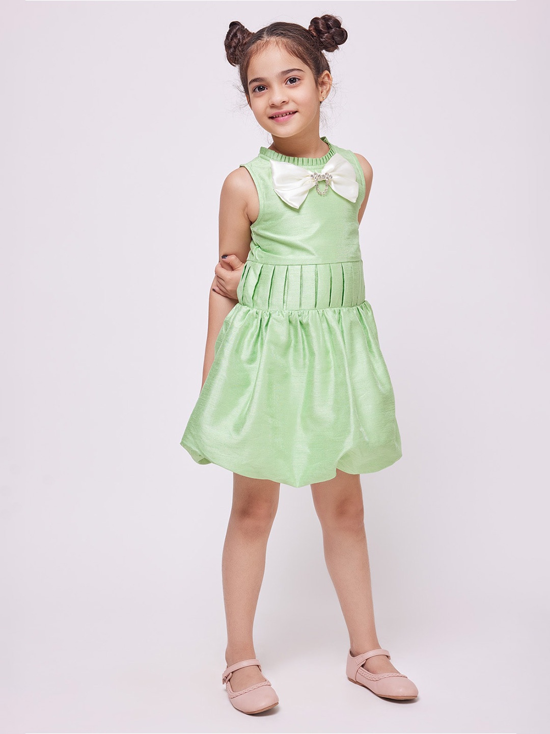 

frangipani Girls Round Neck Fit & Flare Dress, Green