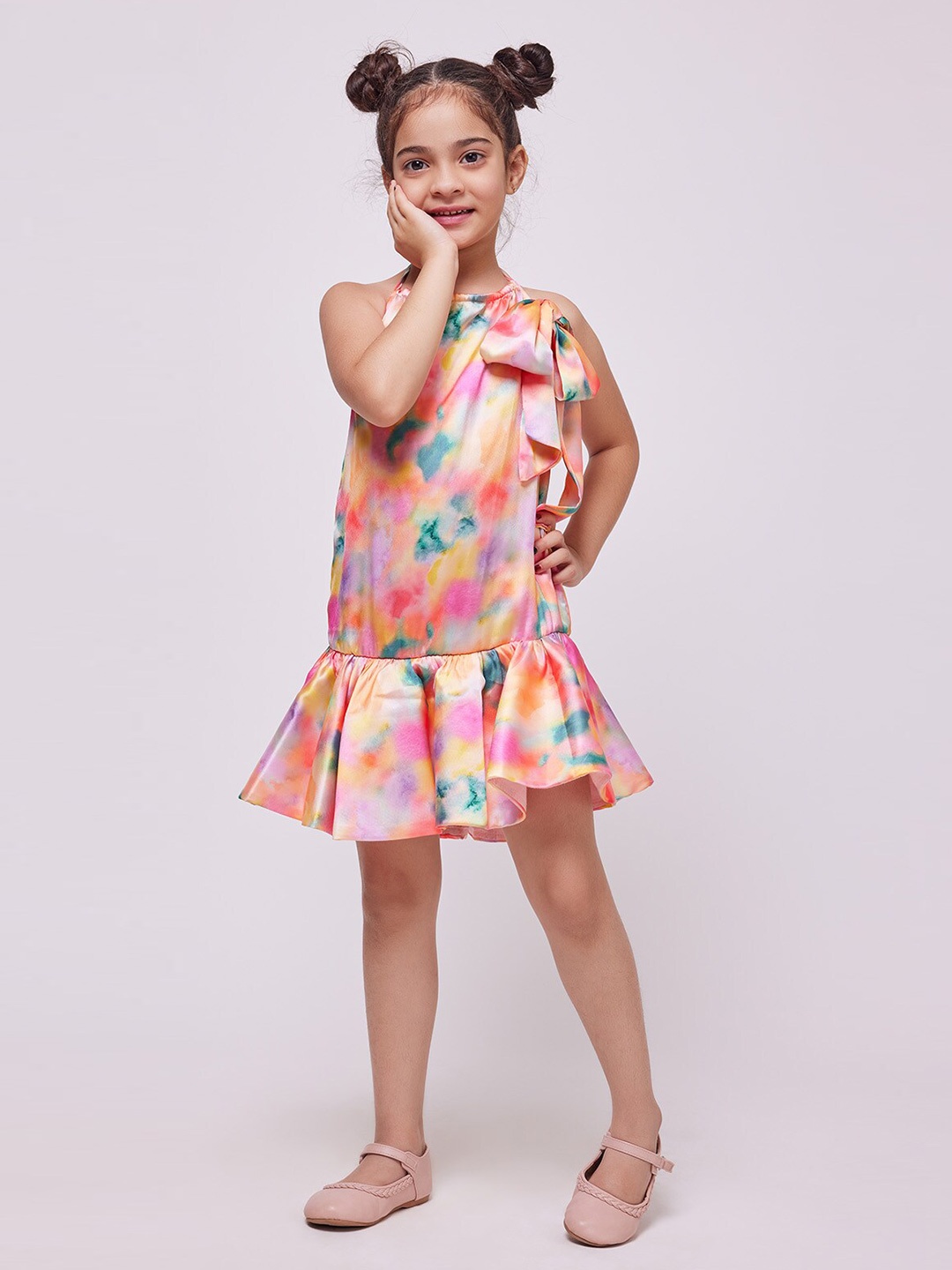 

frangipani Girls Abstract Printed Drop-Waist Dress, Pink