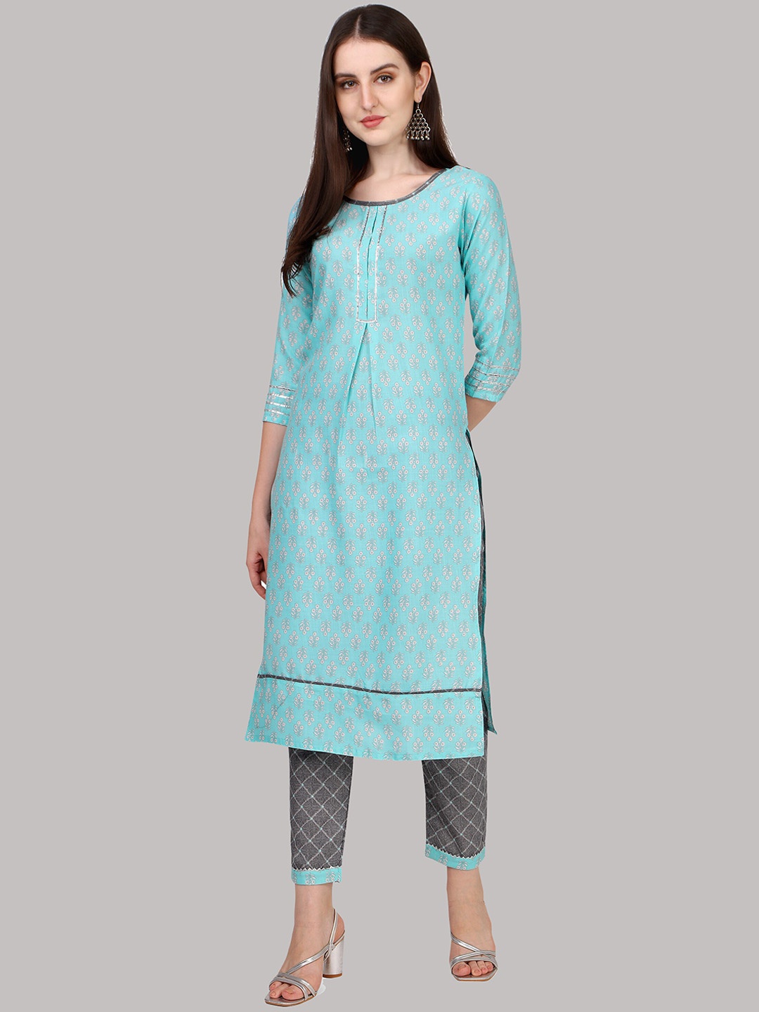 

Fashion Basket Ethnic Motifs Printed Regular Kurta With Trousers, Blue