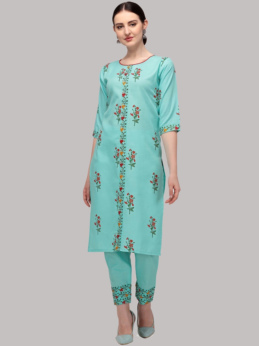 

Fashion Basket Floral Printed Regular Kurta With Trousers, Blue