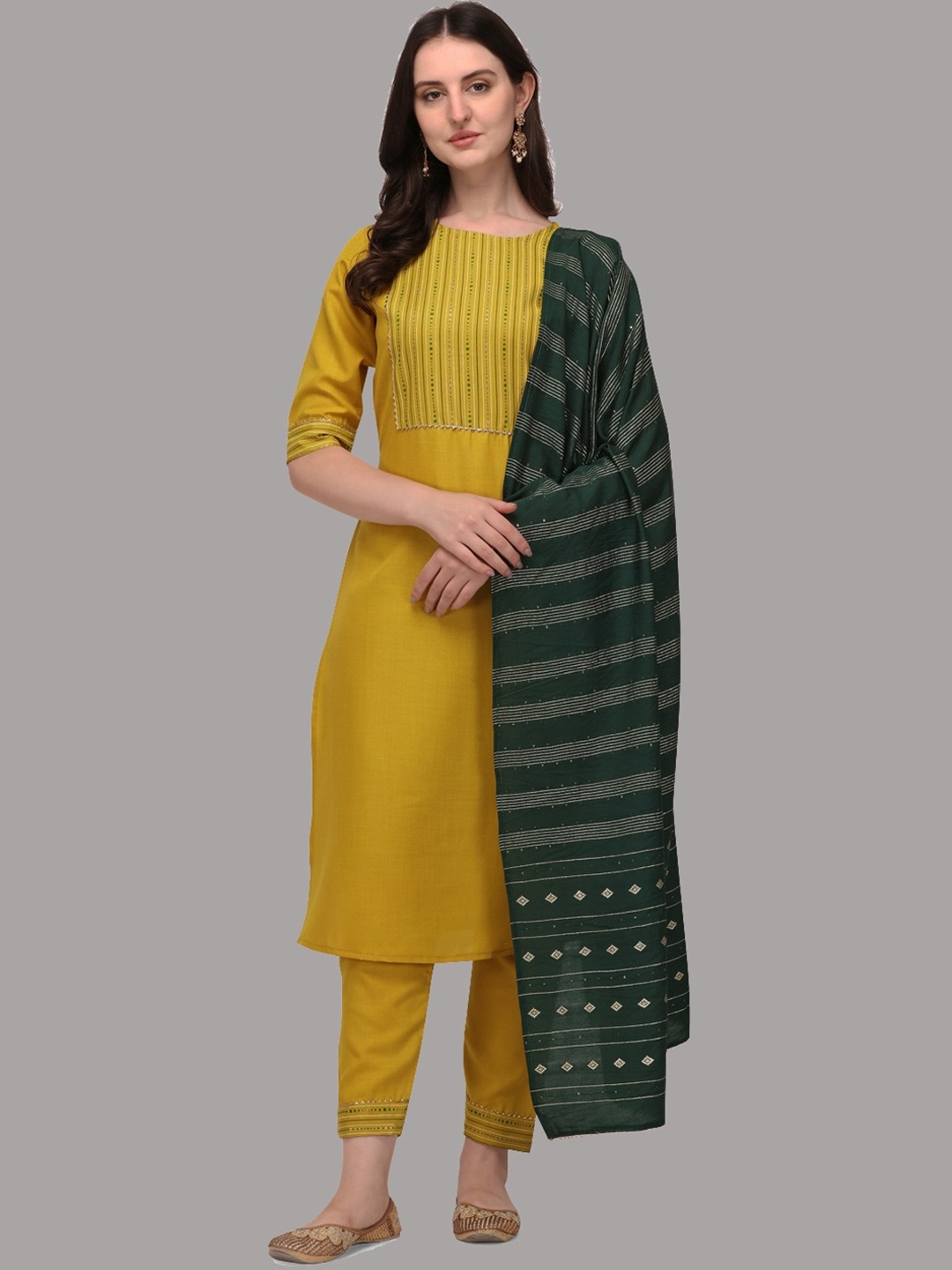 

Fashion Basket Yoke Design Regular Kurta with Trousers & Dupatta, Yellow