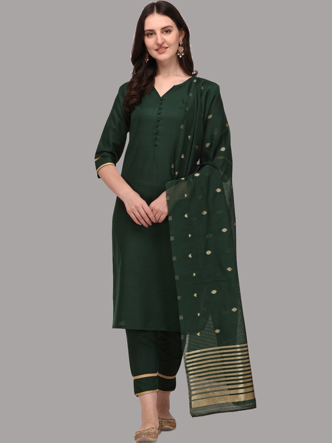 

Fashion Basket Regular Kurta with Trousers & With Dupatta, Green