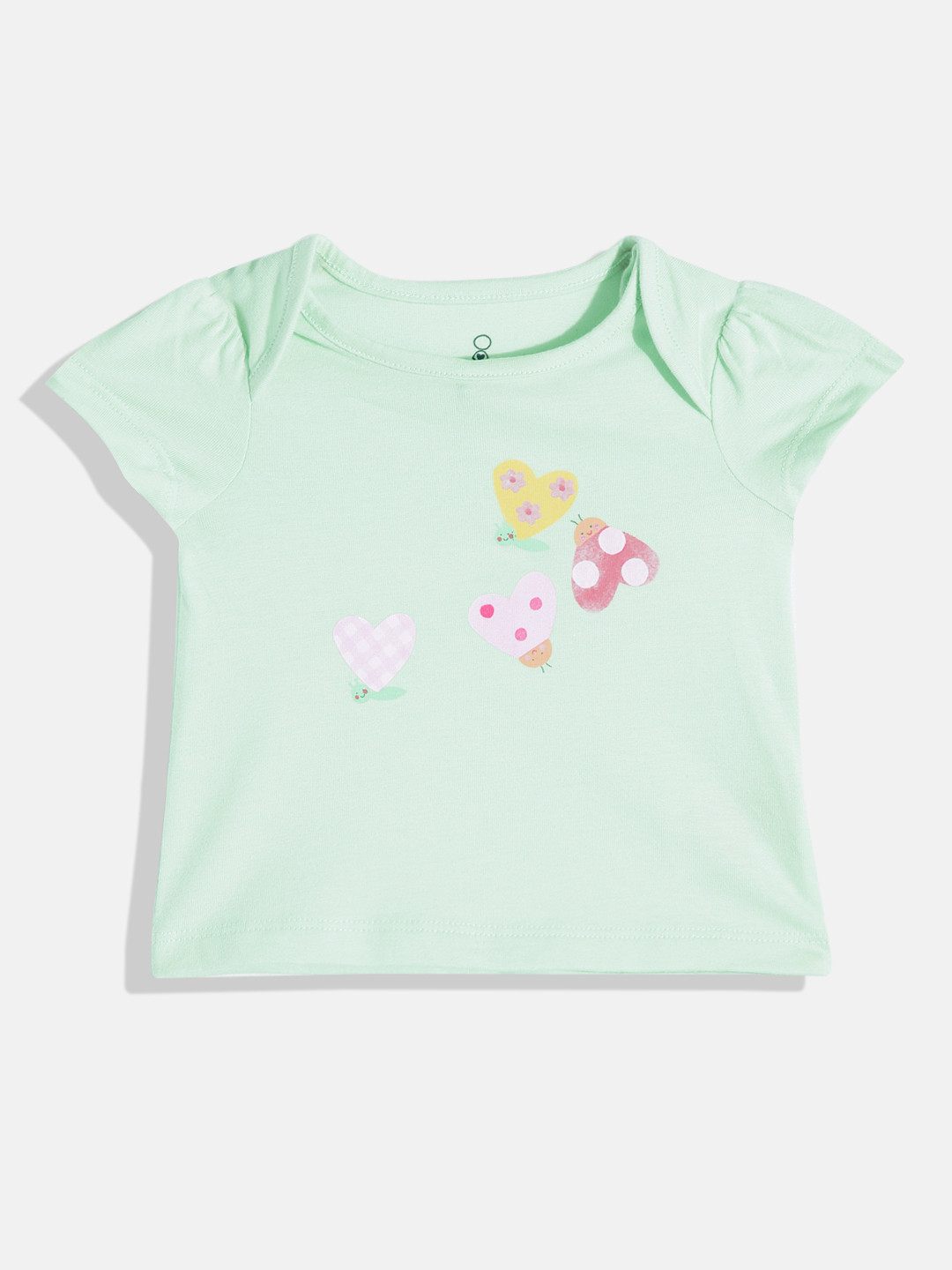 

mothercare Girls Graphic Print Envelope Neck Pure Cotton T-shirt, Green