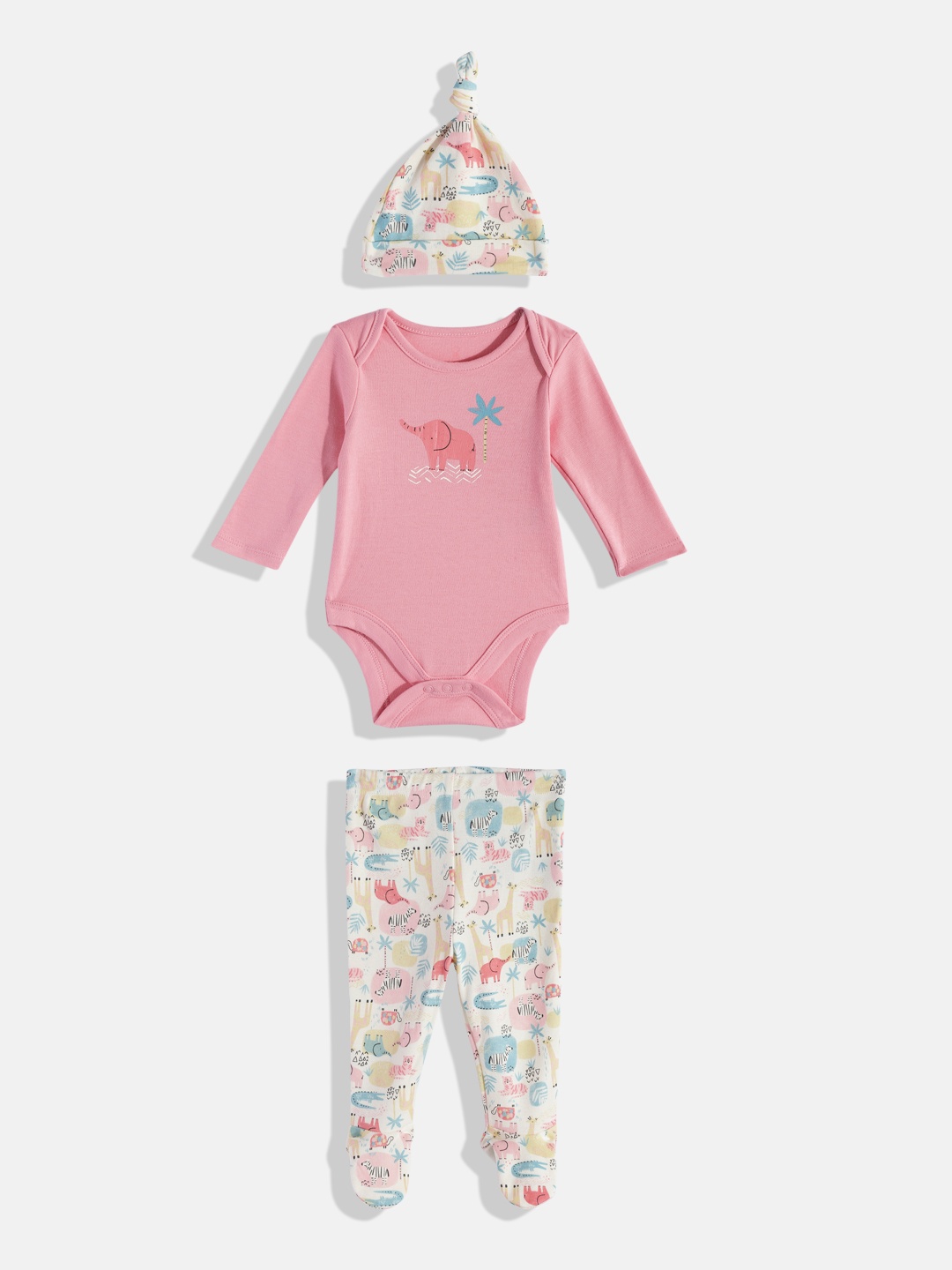 

mothercare Infant Girls Pure Cotton Bodysuit With Leggings & Hat, Pink