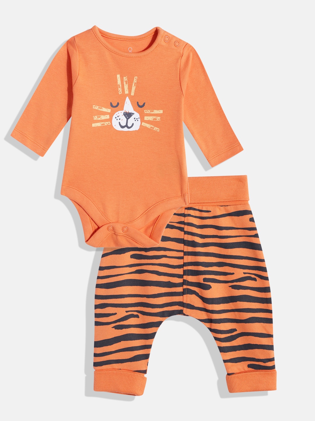 

mothercare Infant Kids Printed Pure Cotton Bodysuit With Joggers, Orange