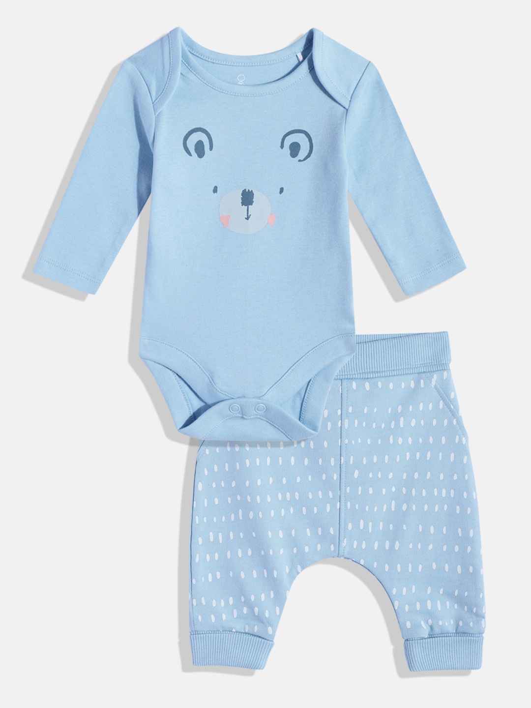 

mothercare Infant Boys Printed Pure Cotton Bodysuit Style T-shirt and Joggers, Blue