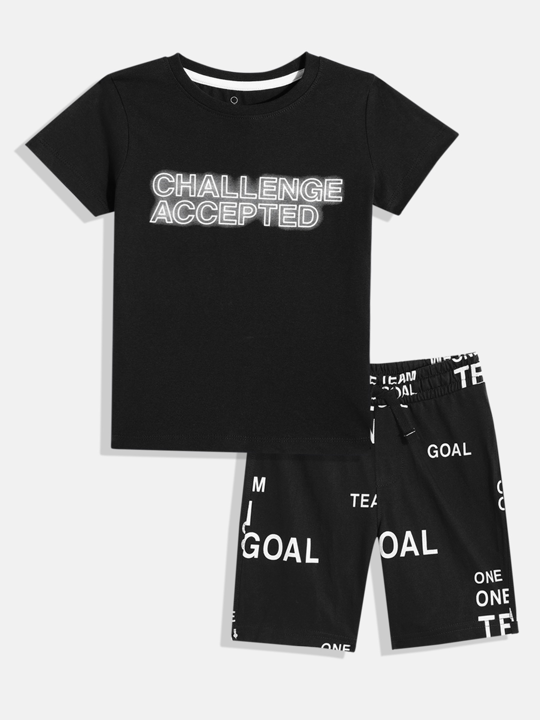 

mothercare Boys Printed Pure Cotton T-shirt with Shorts, Black