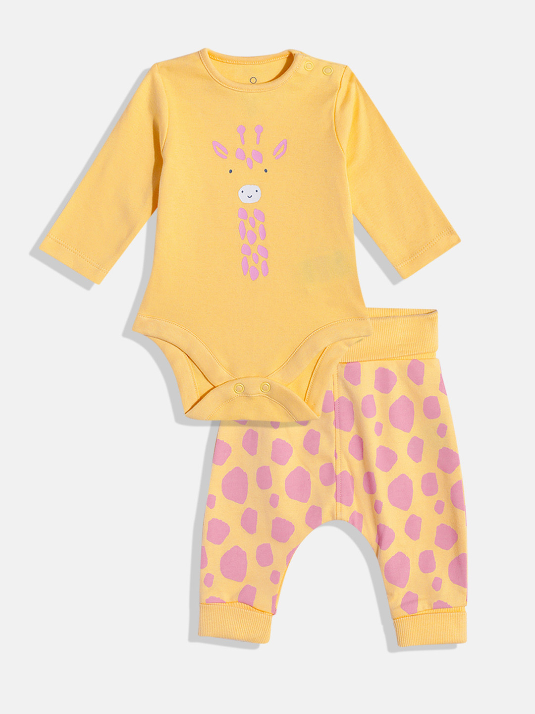 

mothercare Infant Kids Printed Pure Cotton Bodysuit With Joggers, Yellow