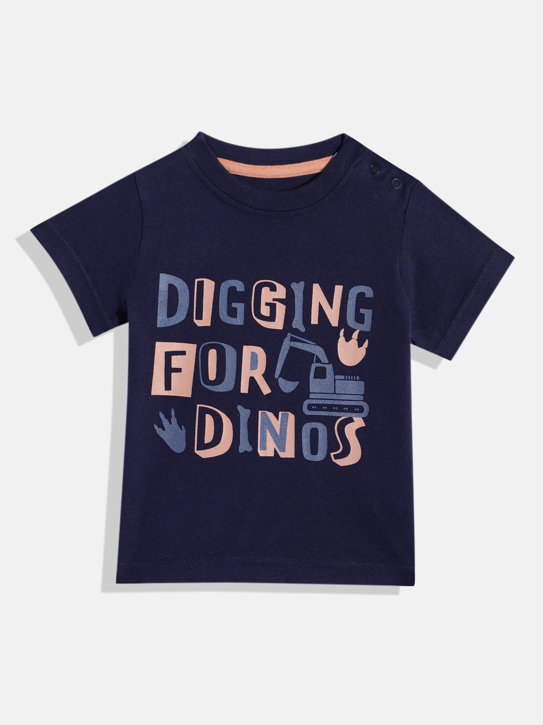 

mothercare Boys Typography Printed Pure Cotton T-shirt, Navy blue