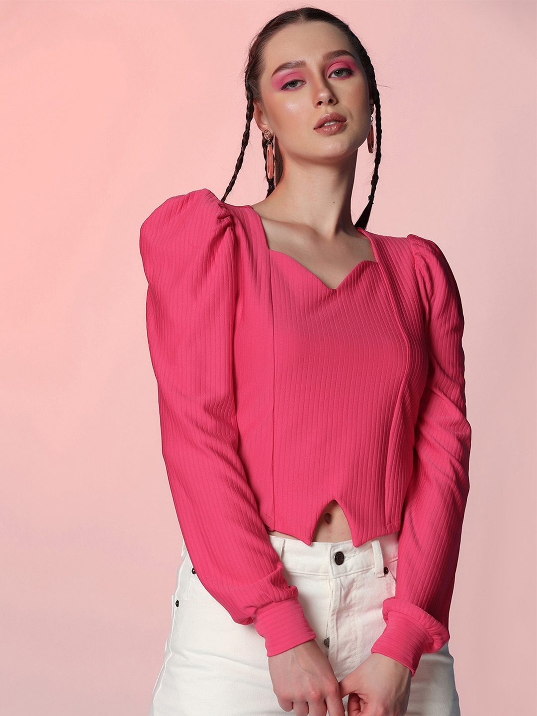 

Selvia Sweetheart Neck Puff Sleeve Top, Pink