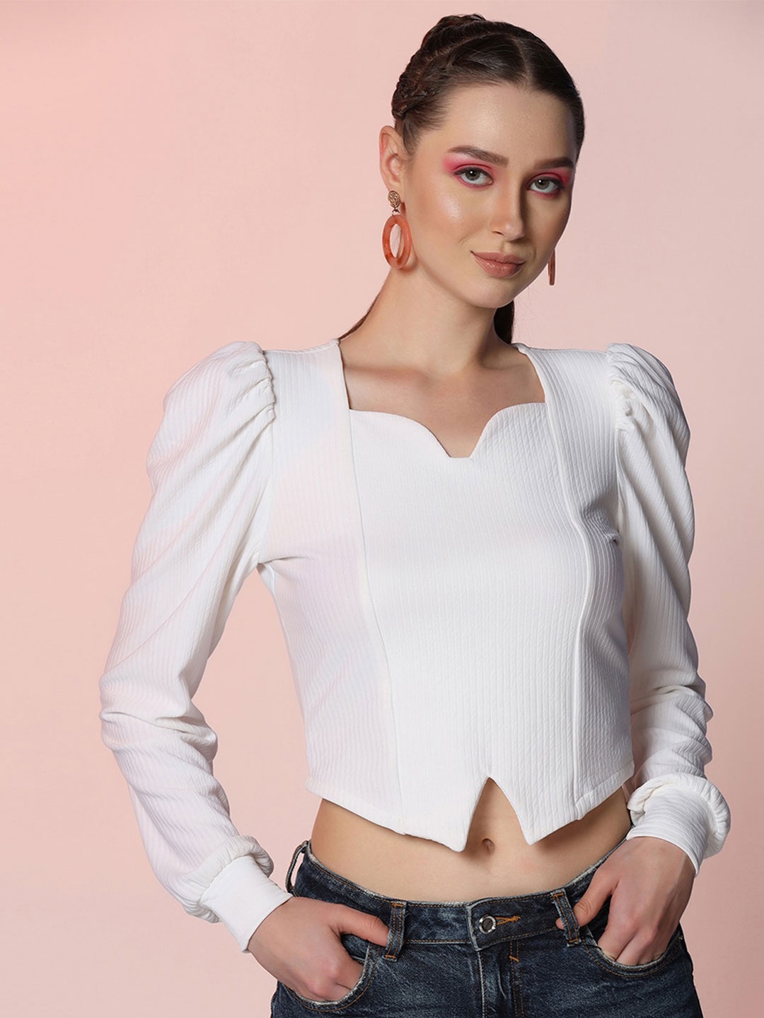 

Selvia Sweetheart Neck Puff Sleeve Top, White