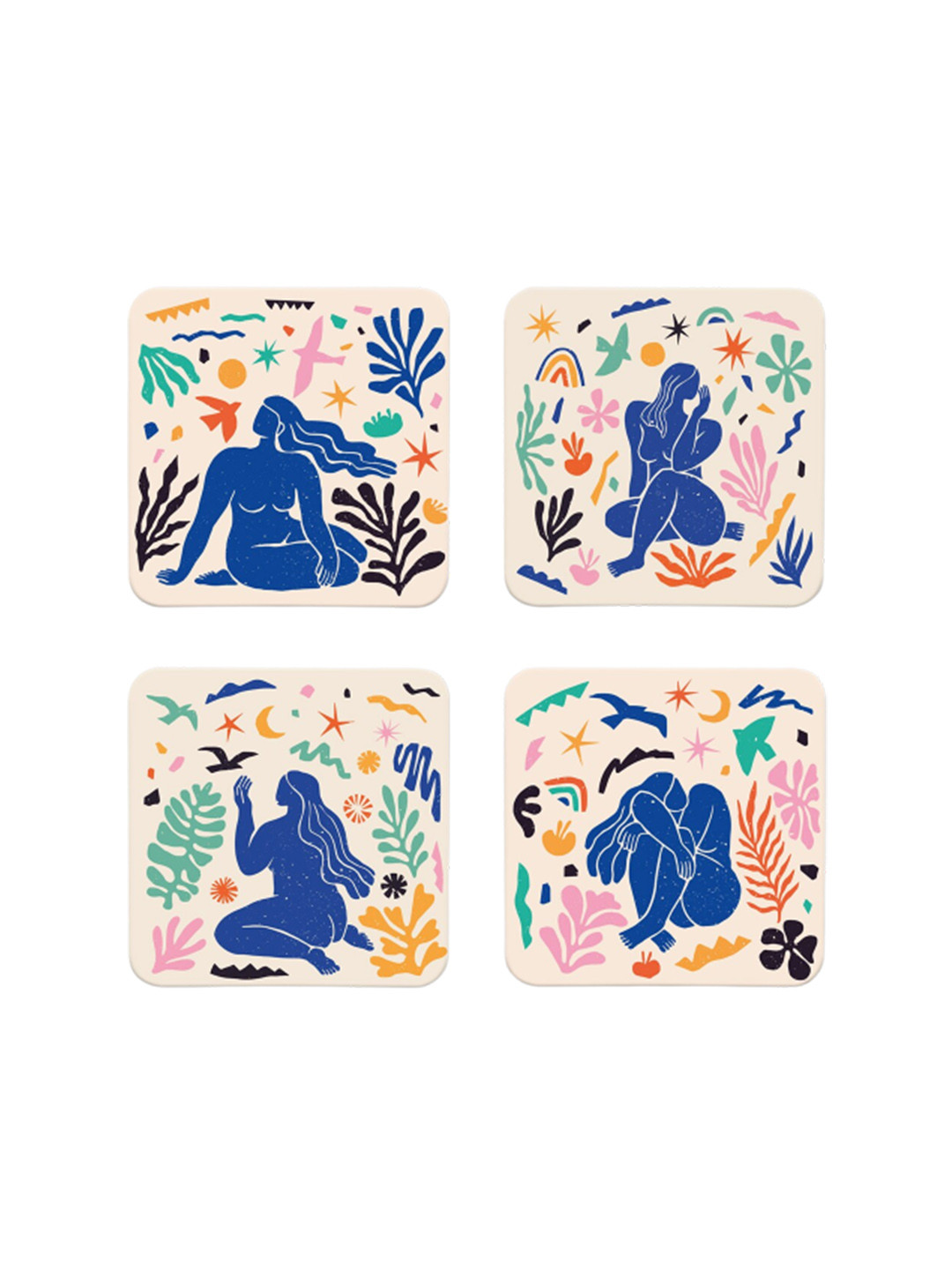 

The Art People 4 Pcs Pink & Blue Matisse Printed Square Coasters
