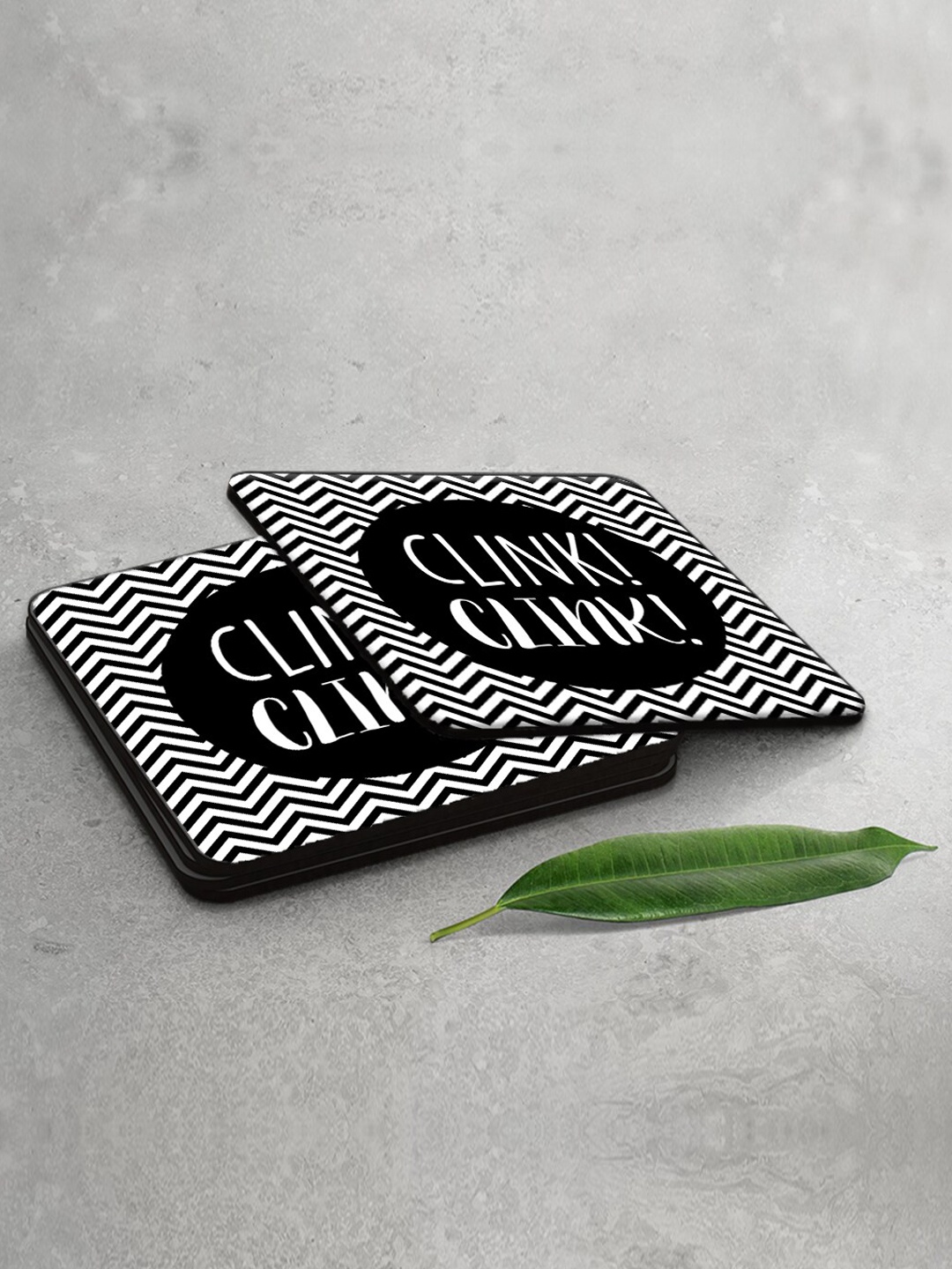 

The Art People 4 Pcs Black & White Clink Clink Printed Square Coasters