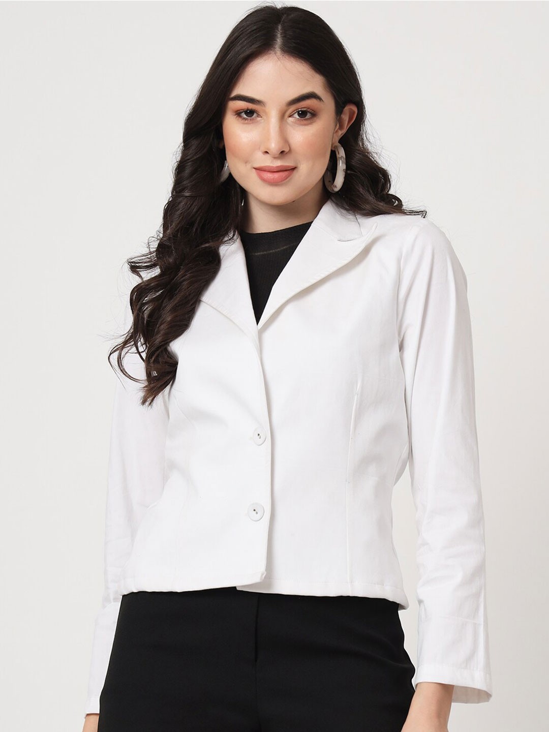 

CUFFS N LASHES Solid Peaked Lapel Single Breasted Regular Cotton Blazer, White
