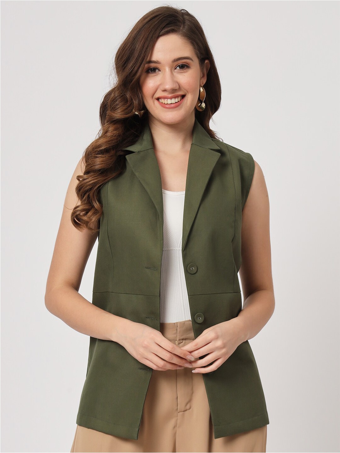 

CUFFS N LASHES Solid Notched Lapel Single Breasted Regular Fit Blazer, Olive