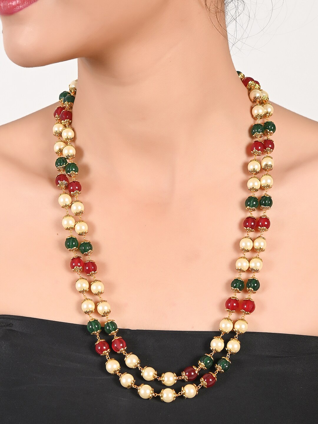 

RATNAVALI JEWELS Brass Gold-Plated Layered Necklace