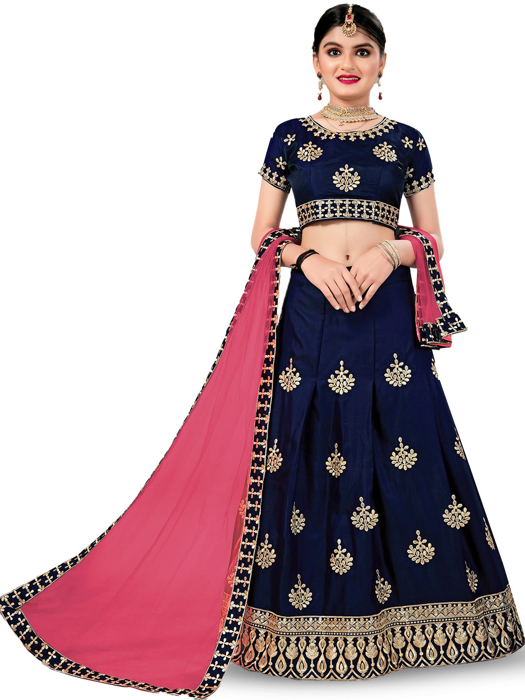 

WTWC FAB Girls Embroidered Thread Work Semi-Stitched Lehenga & Unstitched Blouse With, Blue