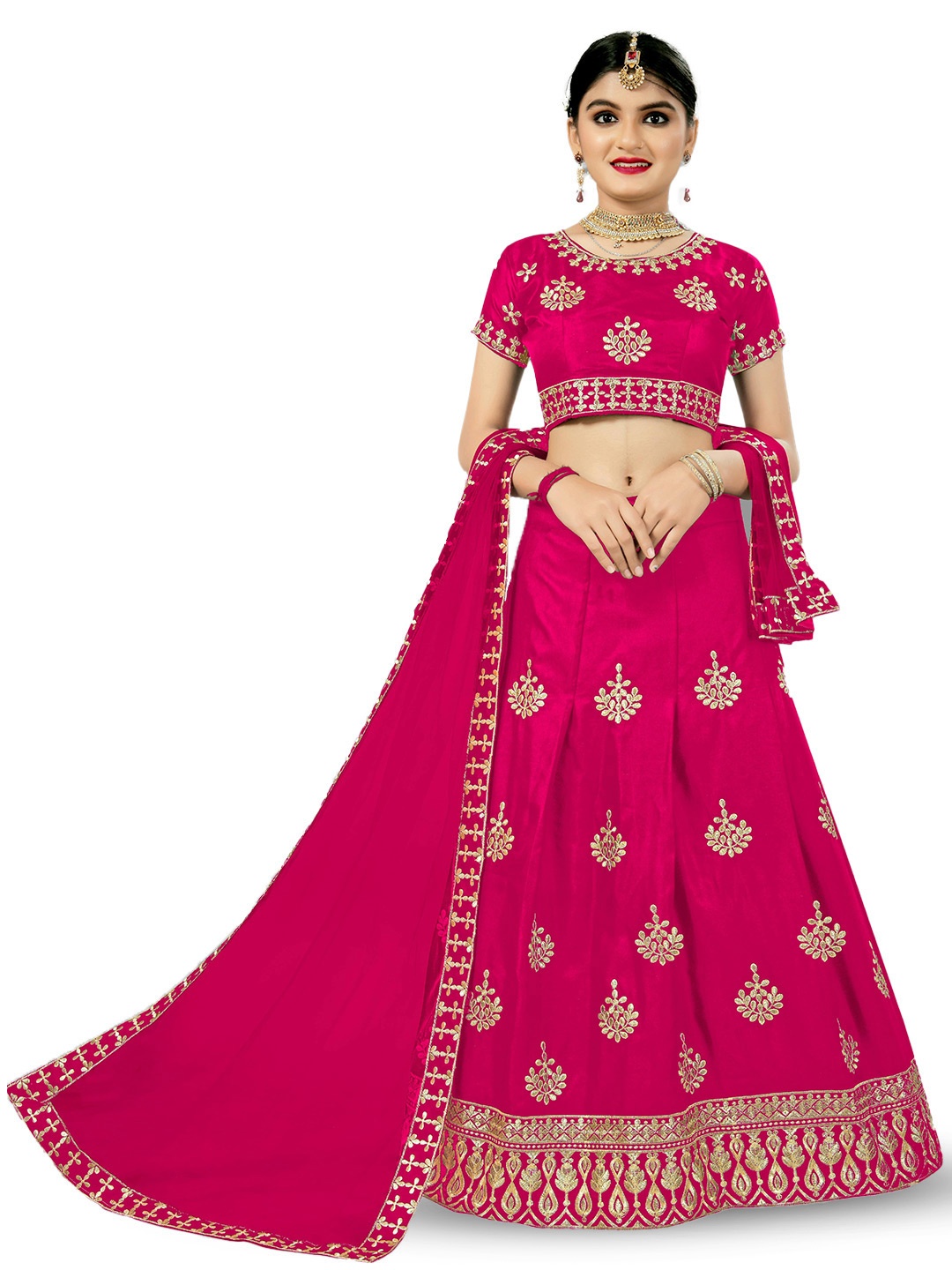 

WTWC FAB Girls Embroidered Semi-Stitched Lehenga & Unstitched Blouse With Dupatta, Pink