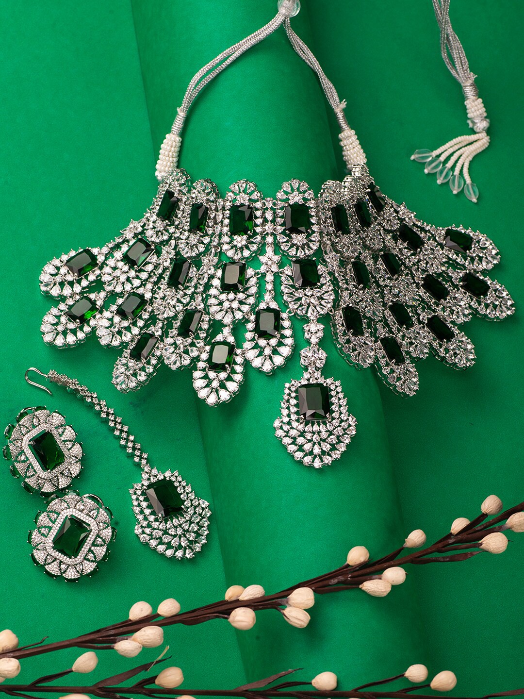 

Saraf RS Jewellery Silver-Plated AD Studded Jewellery Set
