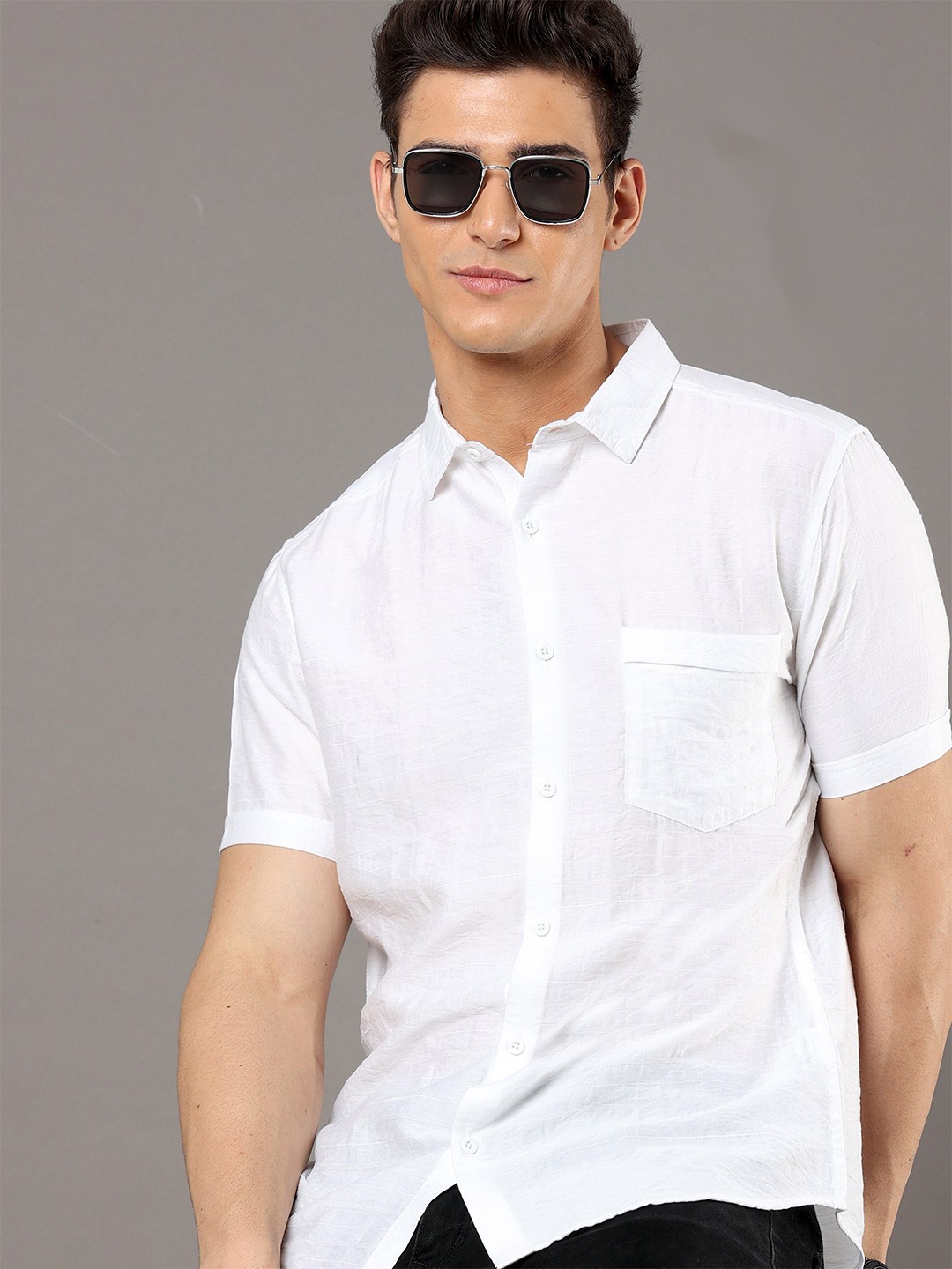 

HERE&NOW White Spread Collar Slim Fit Casual Shirt