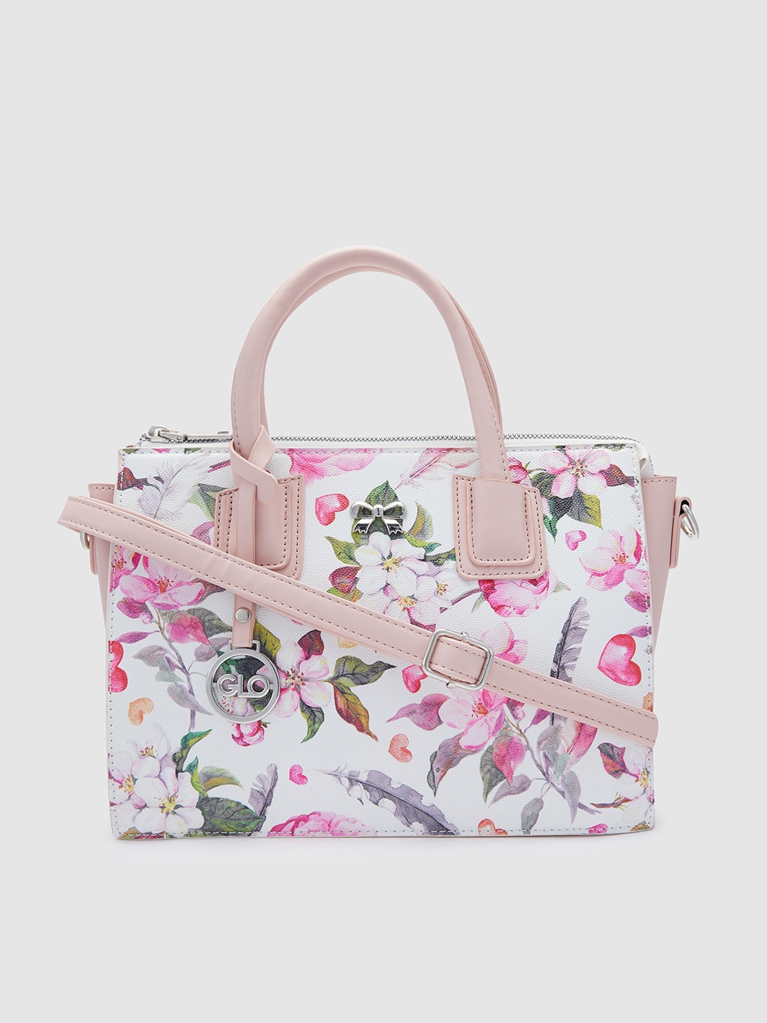 

Globus Nude-Coloured Floral Printed PU Oversized Structured Handheld Bag, White