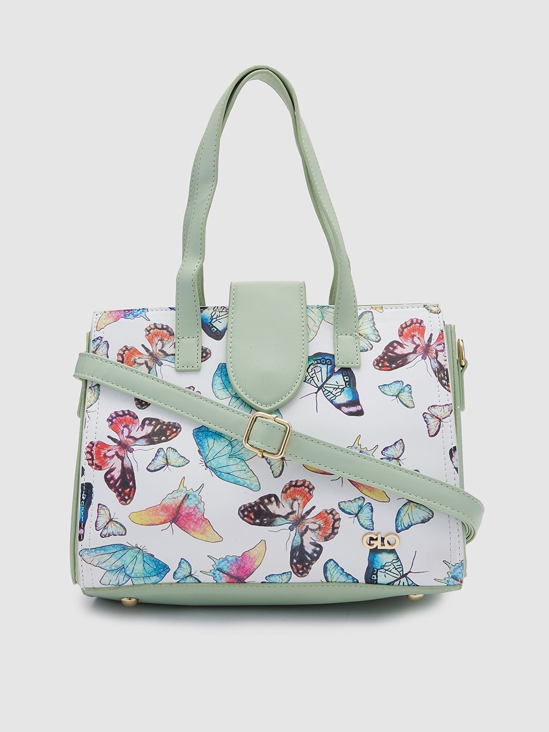 

Globus Green Floral Printed Structured Handheld Bag