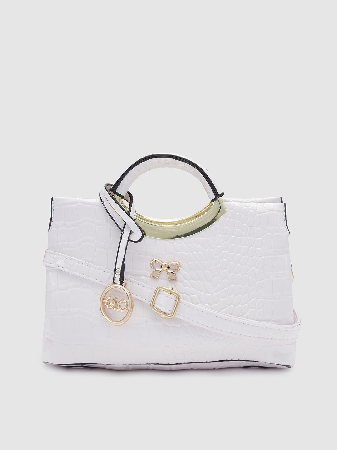 

Globus White Shopper Textured Handheld Bag with Tasselled
