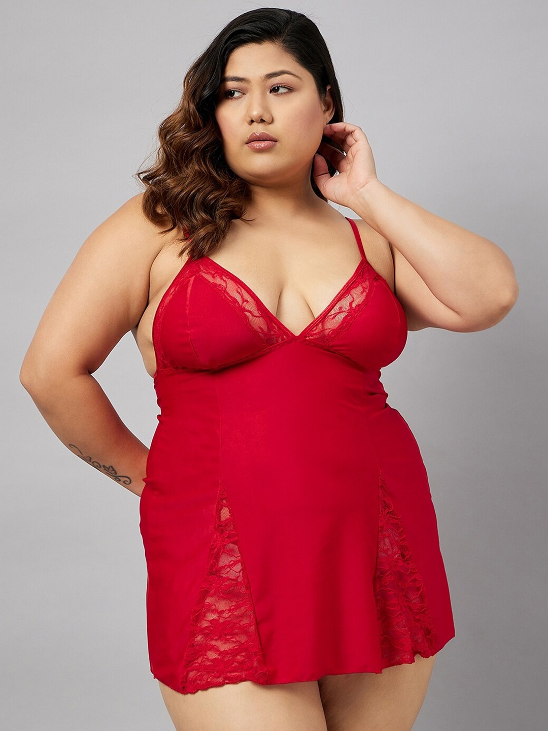 

Curves By ZeroKaata Shoulder Strap Short Baby Doll, Red