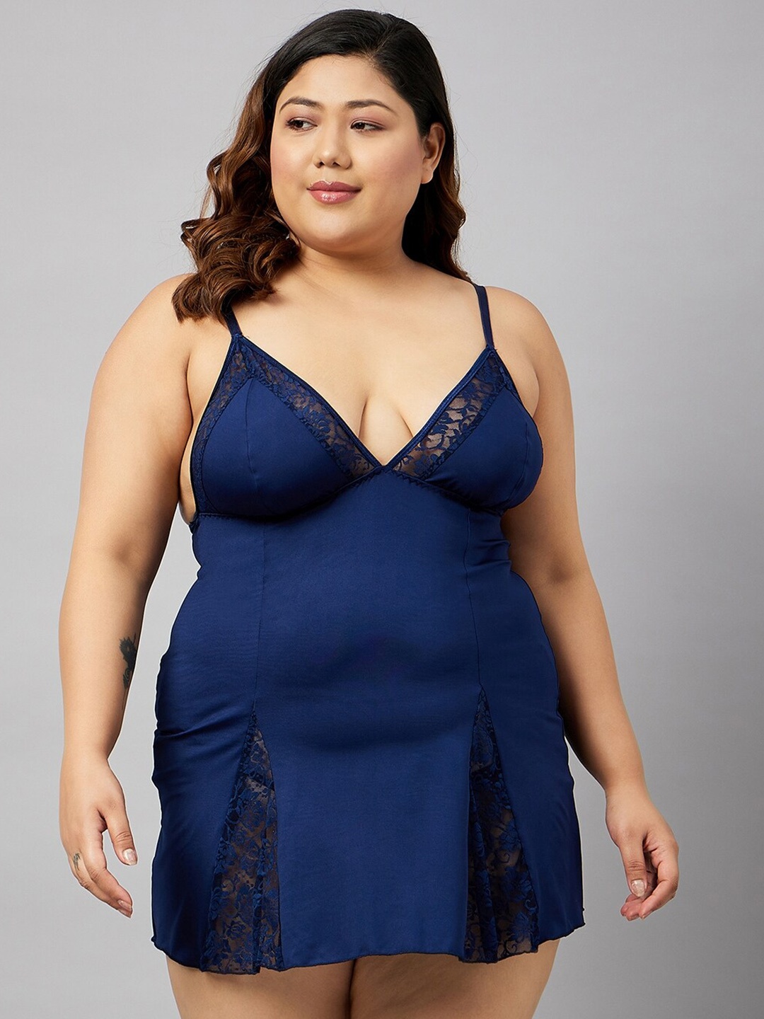 

Curves By ZeroKaata Plus Size Self Design Baby Doll, Navy blue