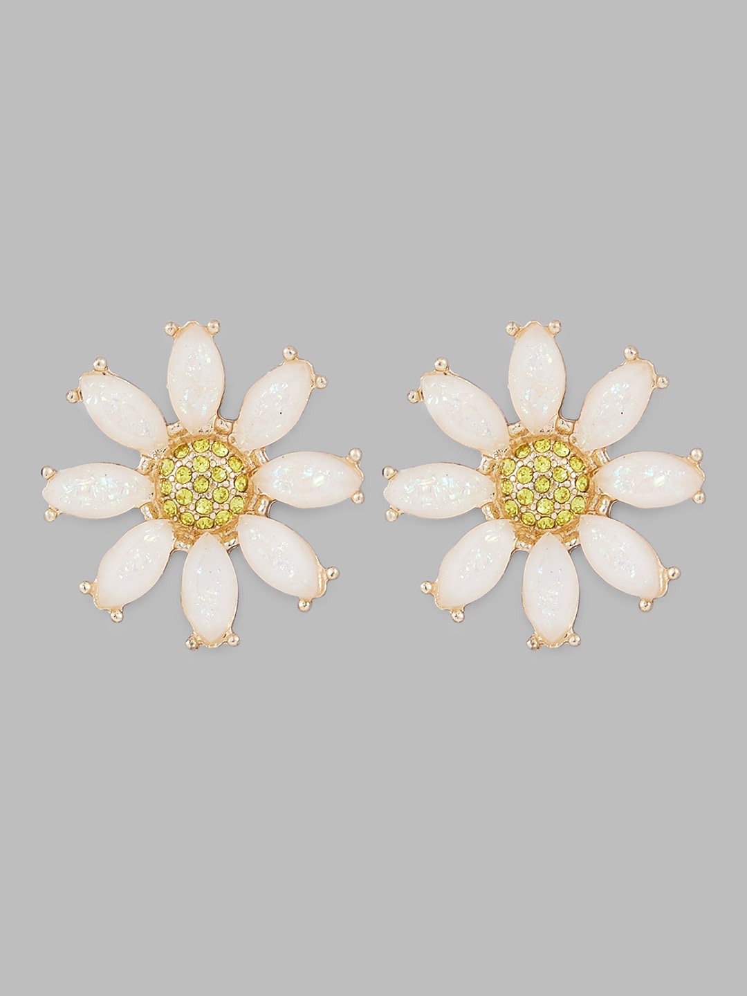

Globus Gold-Toned And White Gold-Plated Stone-Studded Floral Shaped Studs Earrings