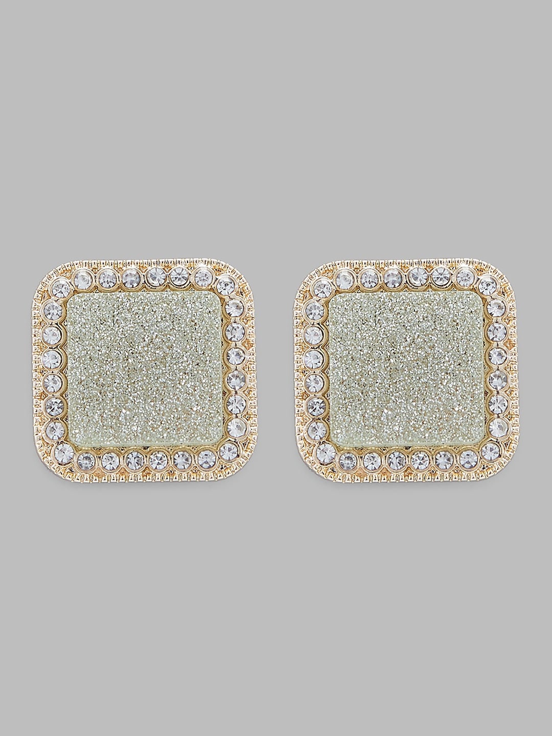 

Globus Gold-Toned And Green Gold-Plated Stone-Studded Square Studs Earrings