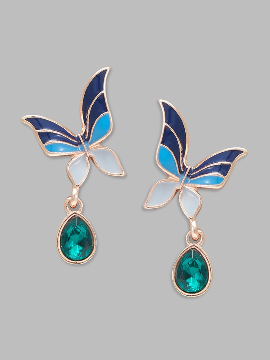 

Globus Navy Blue Rose Gold-Plated Quirky Drop Earrings