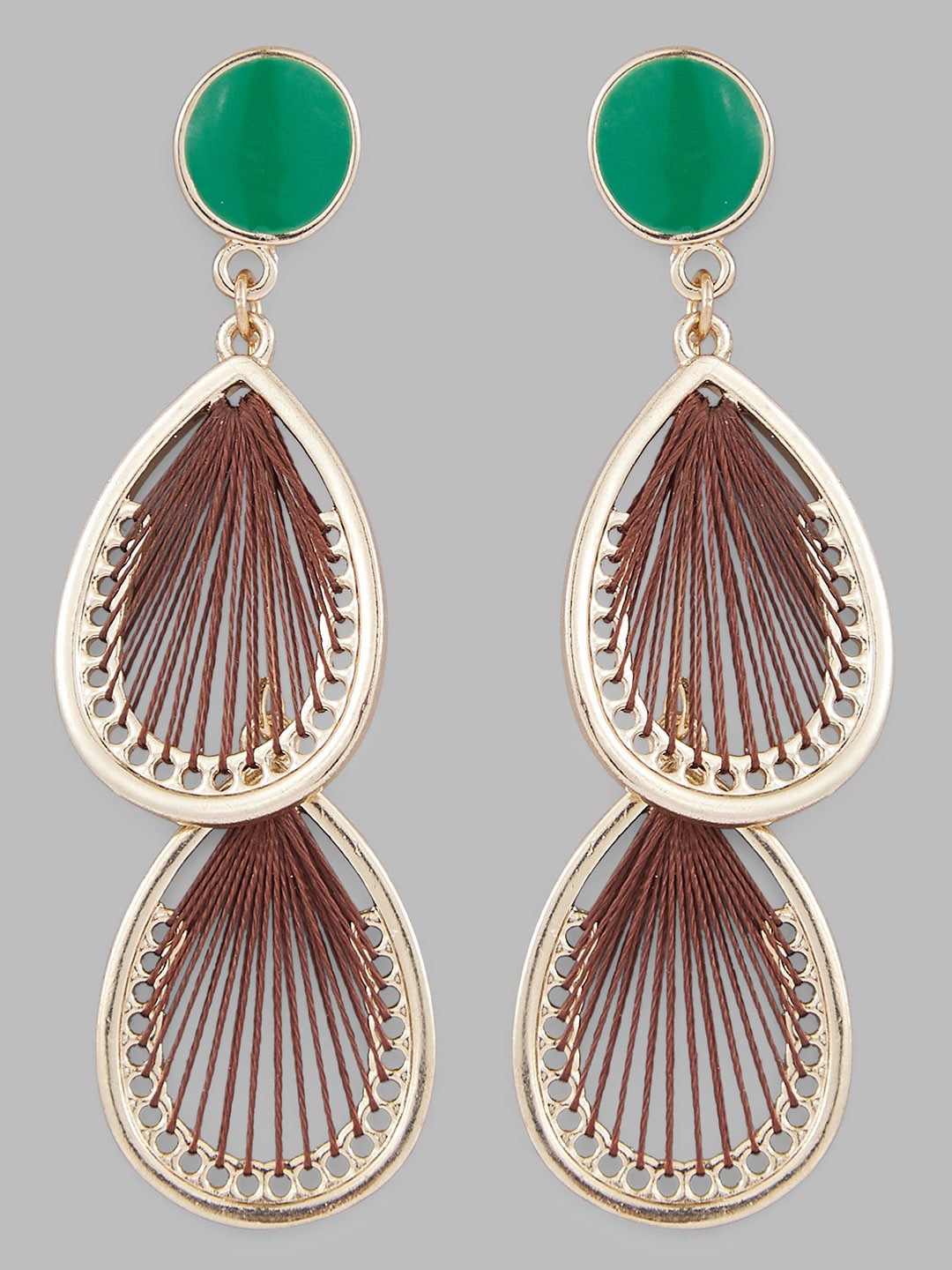 

Globus Gold-Plated & Green Teardrop Shaped Drop Earrings