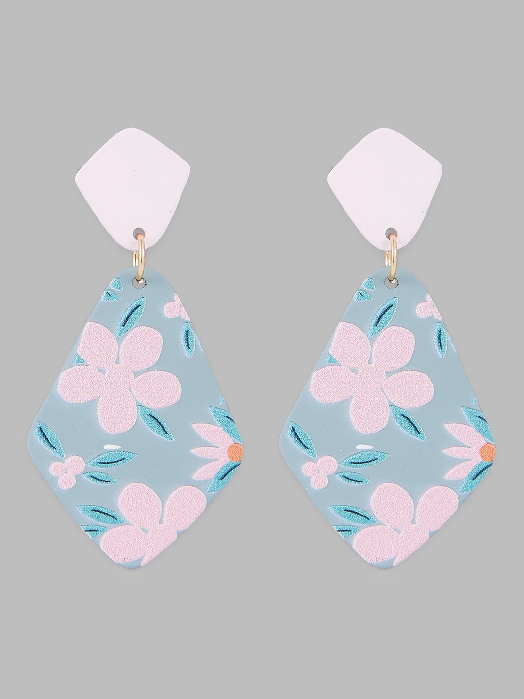 

Globus Floral Printed Geometric Drop Earrings, Pink