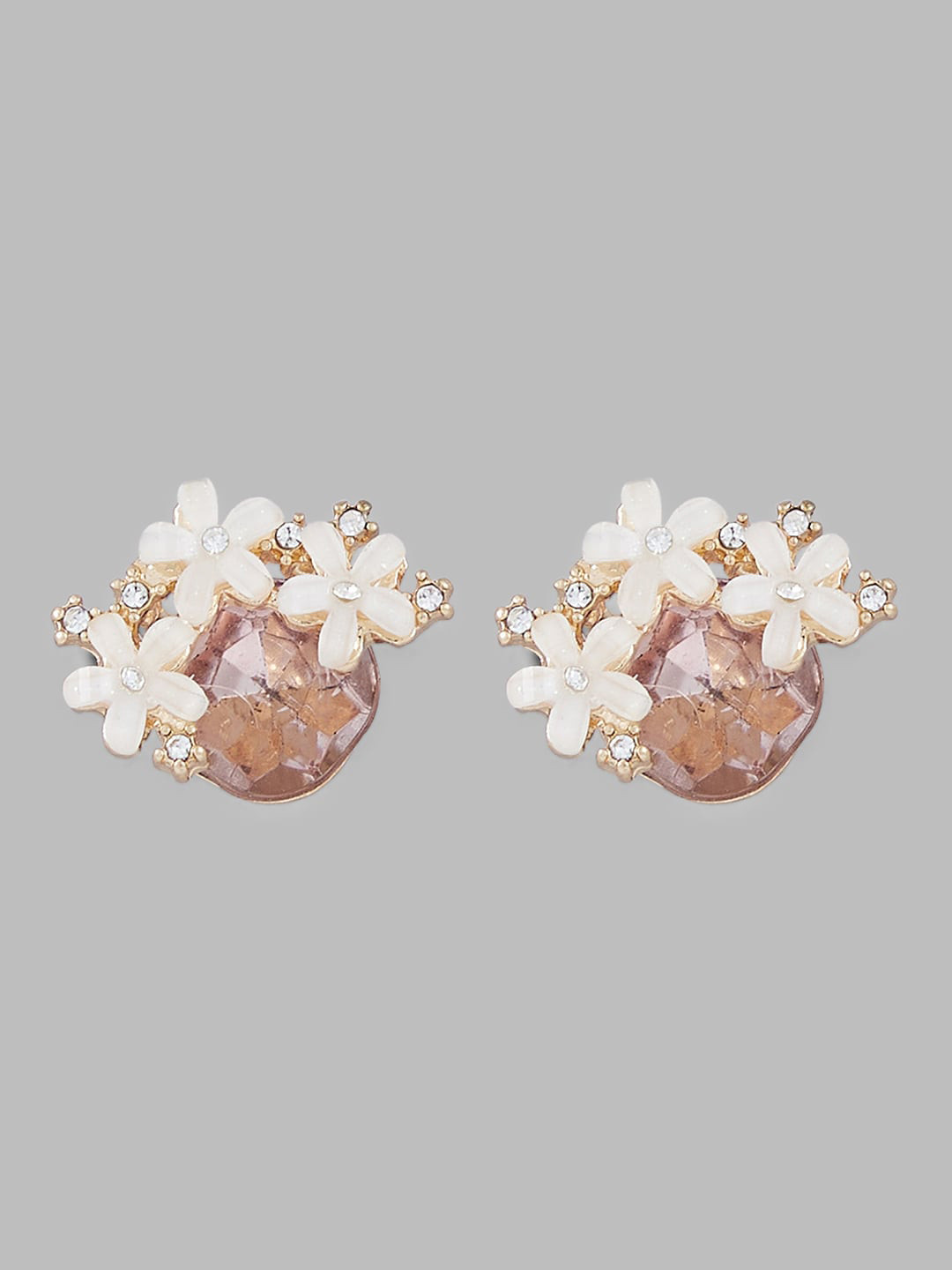 

Globus Gold-Toned And Pink Gold-Plated Stone-Studded Studs Earrings