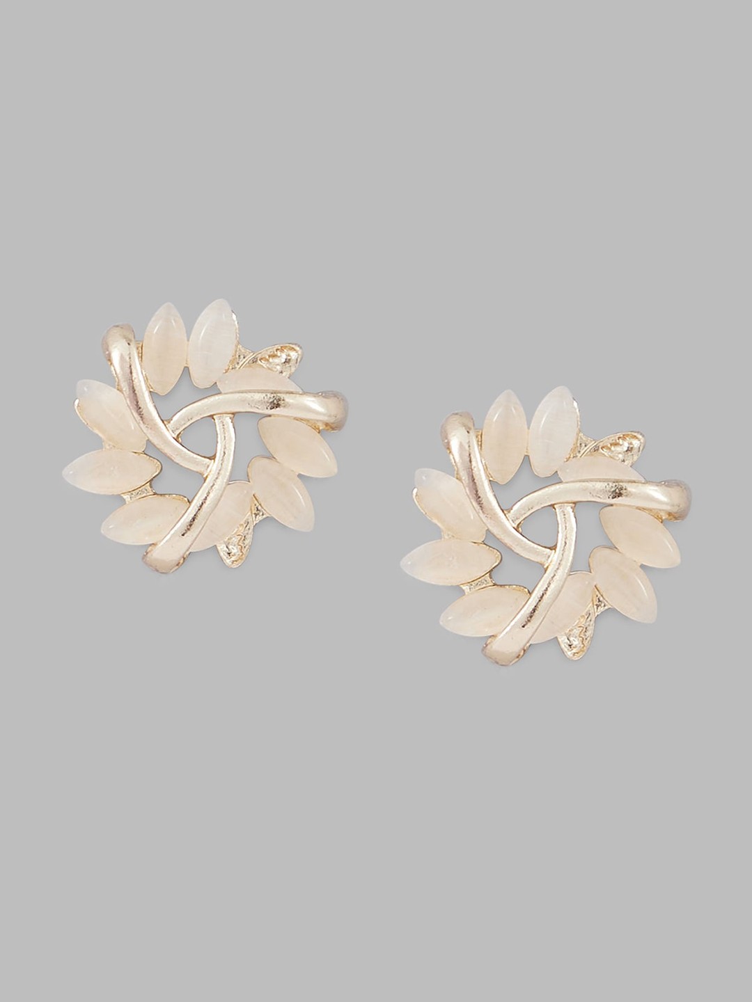 

Globus Gold-Toned Gold-Plated Stone-Studded Floral Shape Studs Earrings