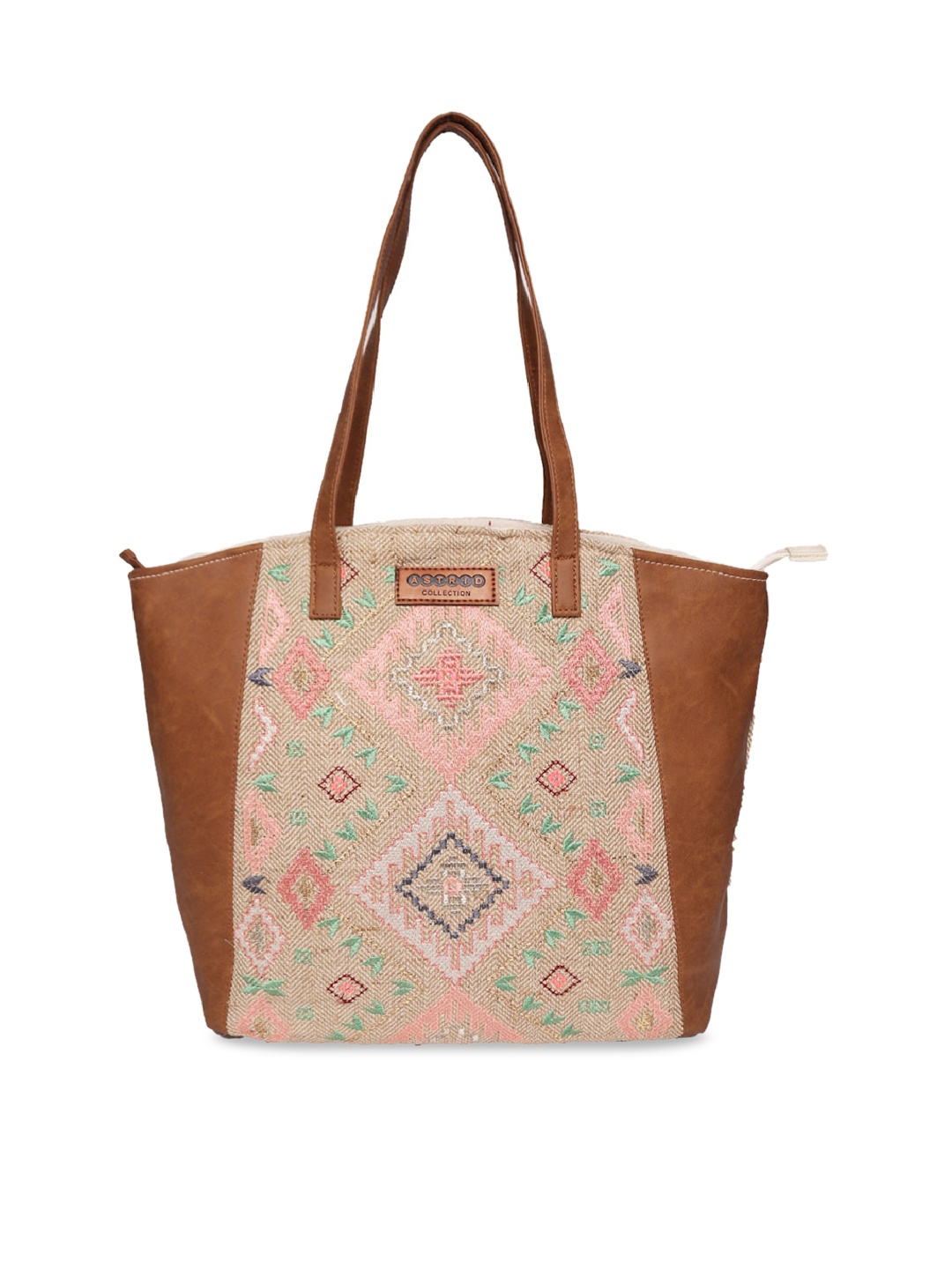 

ASTRID Ethnic Motifs Self Design Oversized Structured Tote Bag, Brown
