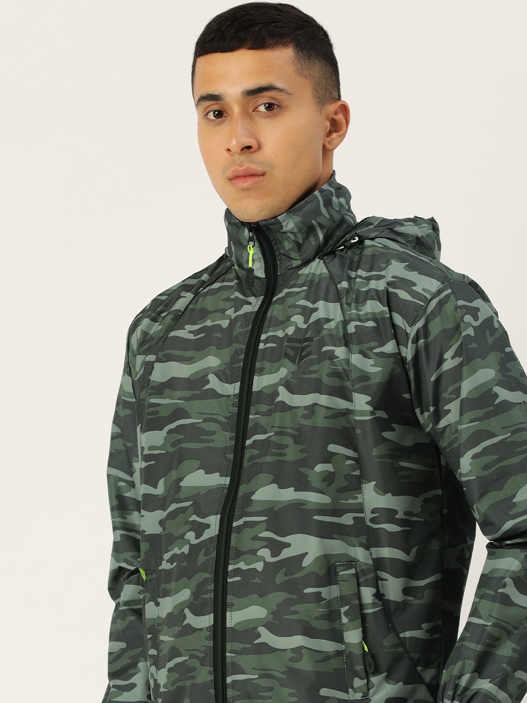 

Sports52 wear Camouflage Printed Detachable Hood Designer Rain Jacket, Black